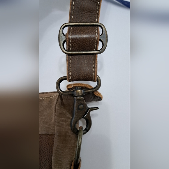 Myra Khaki Canvas with Leather Crossbody Bag. Adjustable strap - Picture 7 of 10